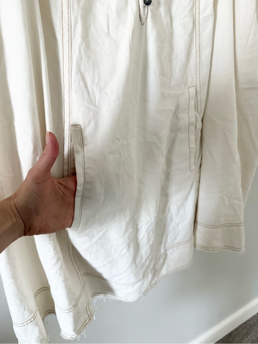 Pilcro Anthropologie Ruffle V-Neck Cotton Shift Dress in Cream Size 2X - Picture 6 of 7